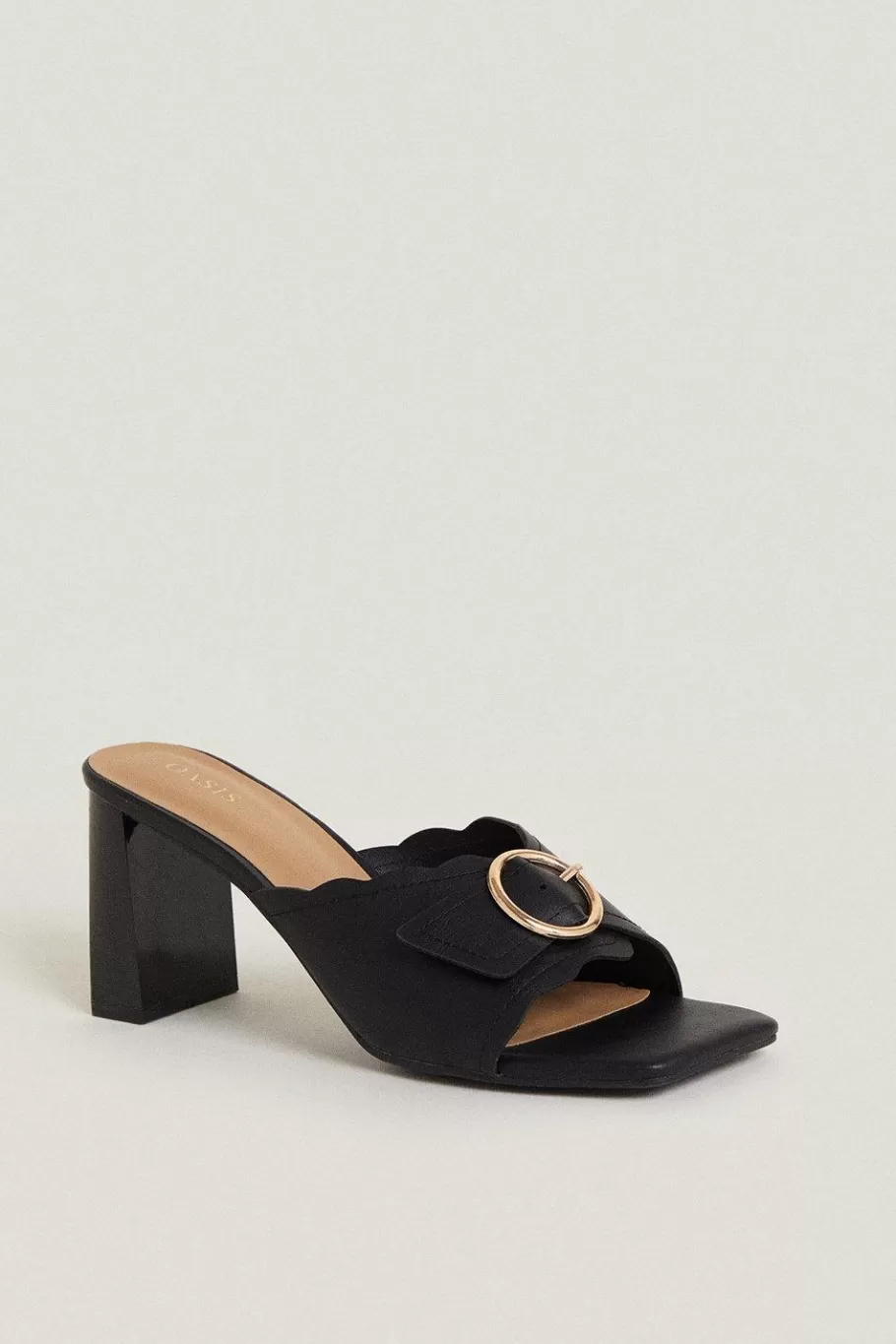 Oasis Scallop Detail Heeled Mules Black Shop