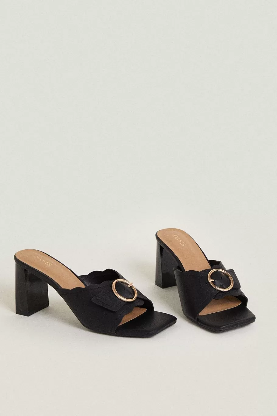 Oasis Scallop Detail Heeled Mules Black Shop