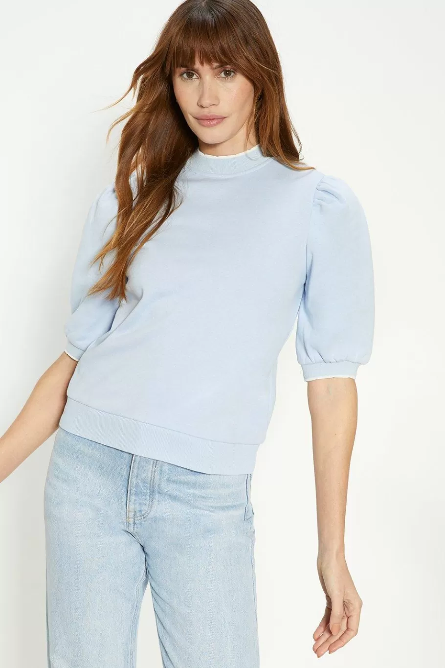 Oasis Scallop Short Sleeve Sweatshirt Blue Hot