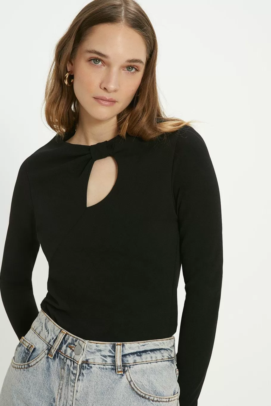 Oasis Scuba Crepe Bow Detail Top Black Outlet