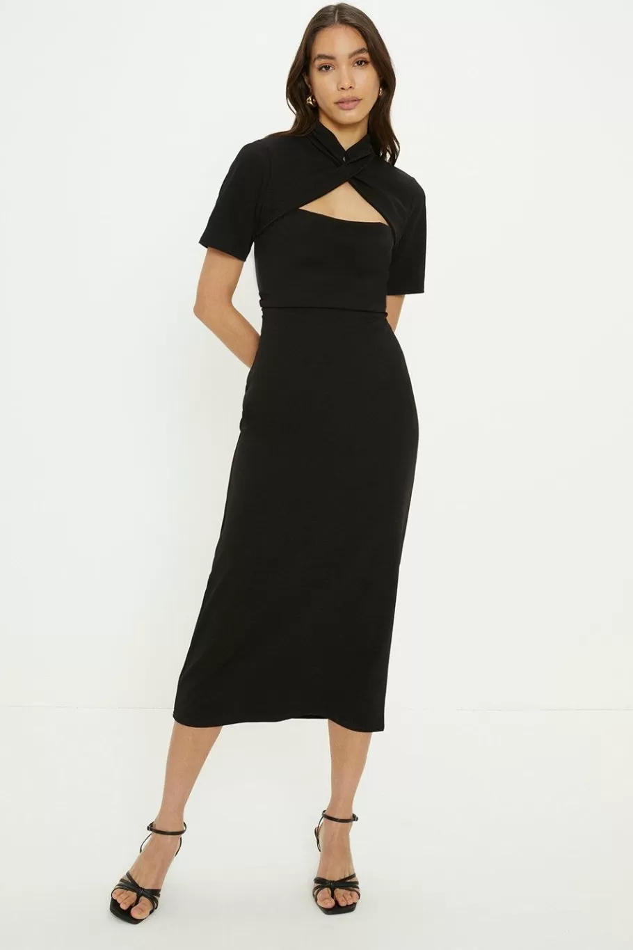 Oasis Scuba Crepe Cut Out Neck Dress Black Clearance