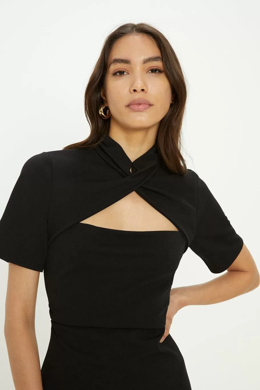 Oasis Scuba Crepe Cut Out Neck Dress Black Clearance