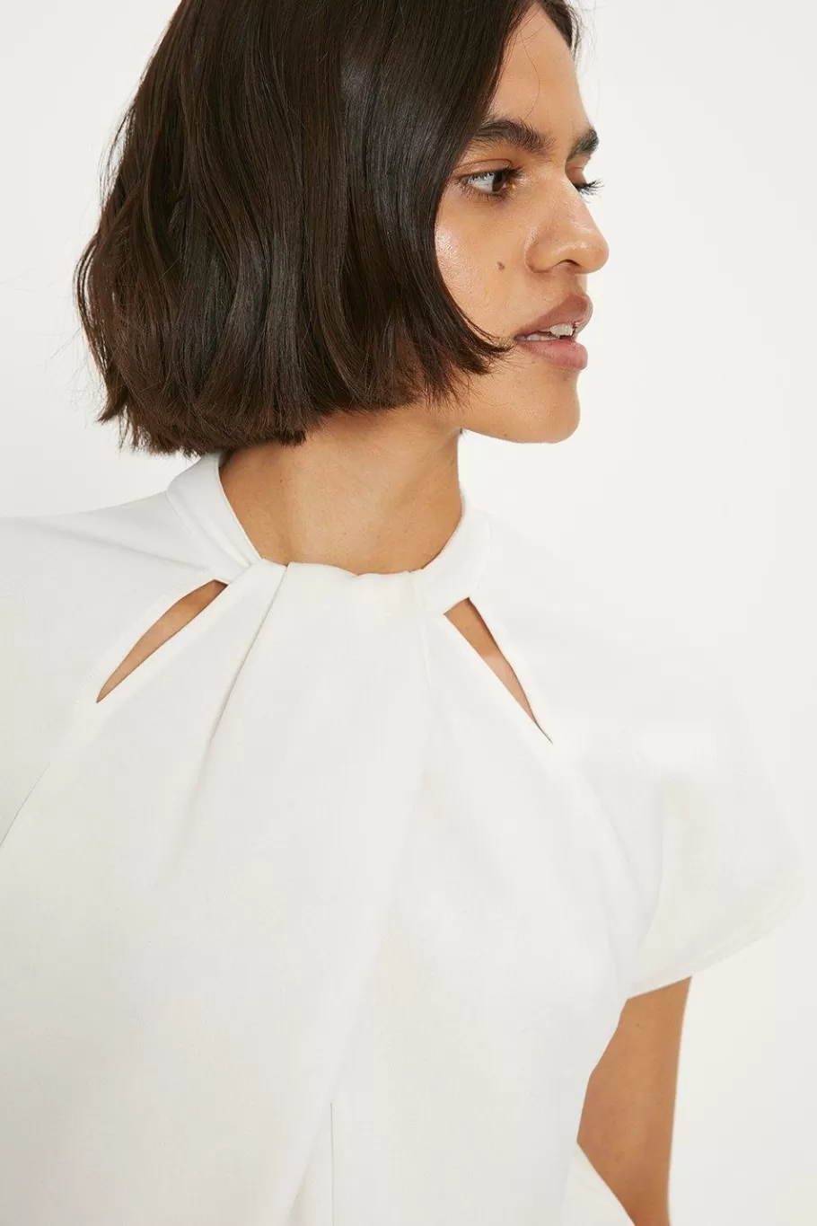 Oasis Scuba Crepe Twist Neck Top Ivory Sale