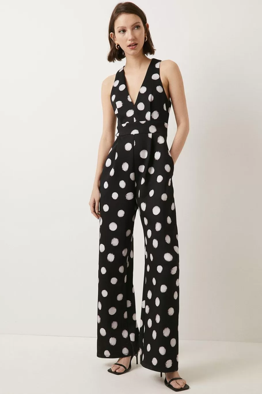 Oasis Scuba Spot V Neck Jumpsuit Black Flash Sale