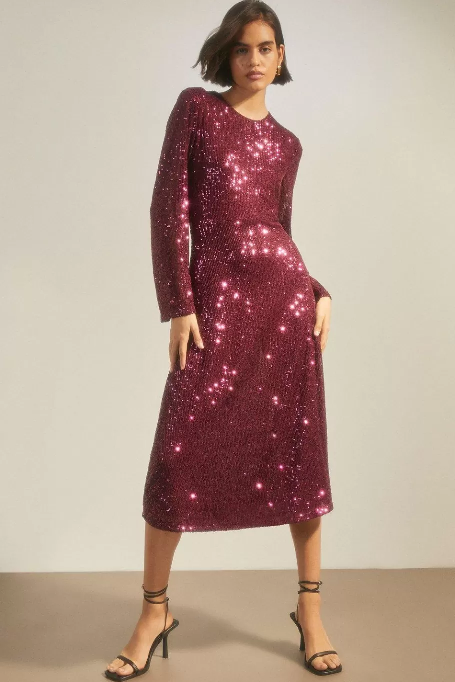 Oasis Sequin Crew Neck Midi Dress Purple Cheap