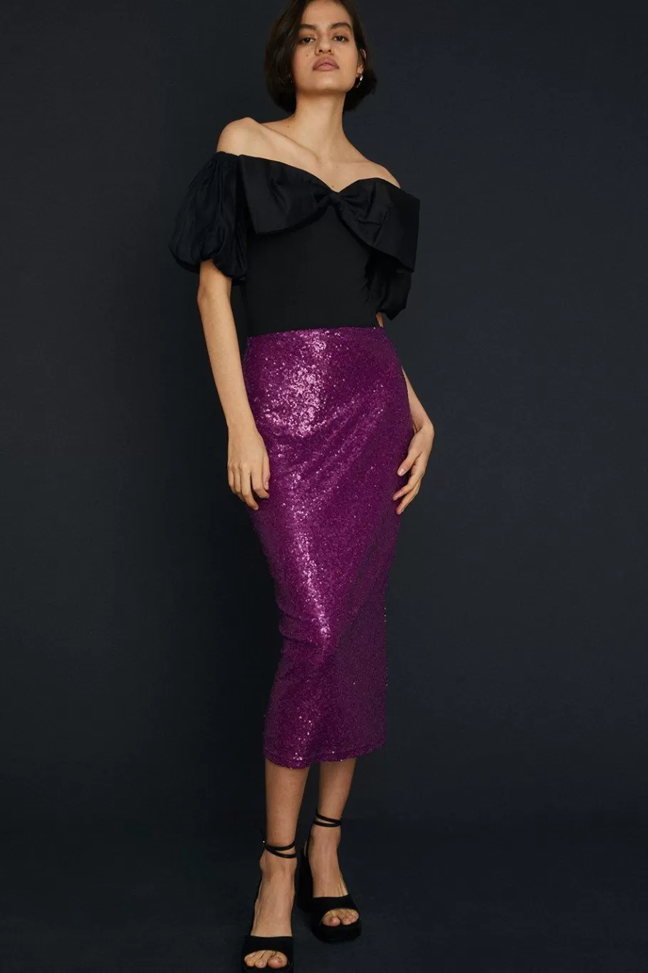 Oasis Sequin Midi Skirt Pink Clearance