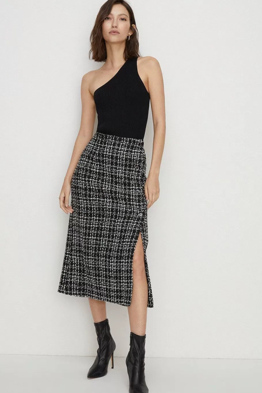 Oasis Sequin Tweed Side Detail Split Midi Skirt Mono Discount