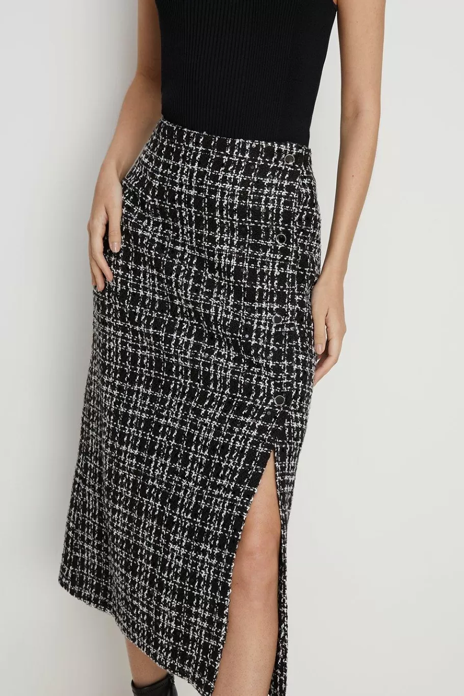 Oasis Sequin Tweed Side Detail Split Midi Skirt Mono Discount