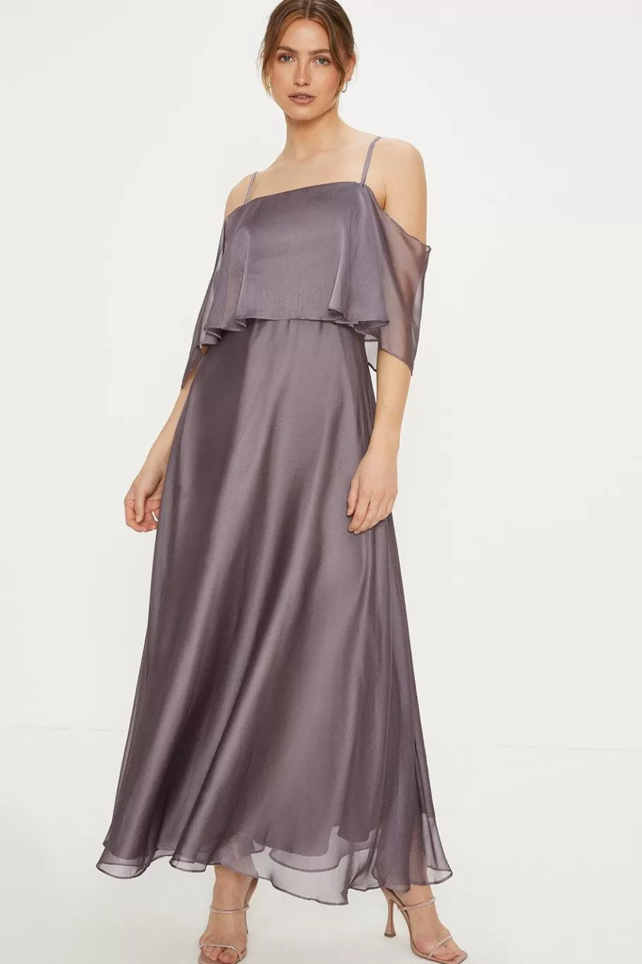 Oasis Shimmer Chiffon Cold Shoulder Midaxi Dress Mauve Store