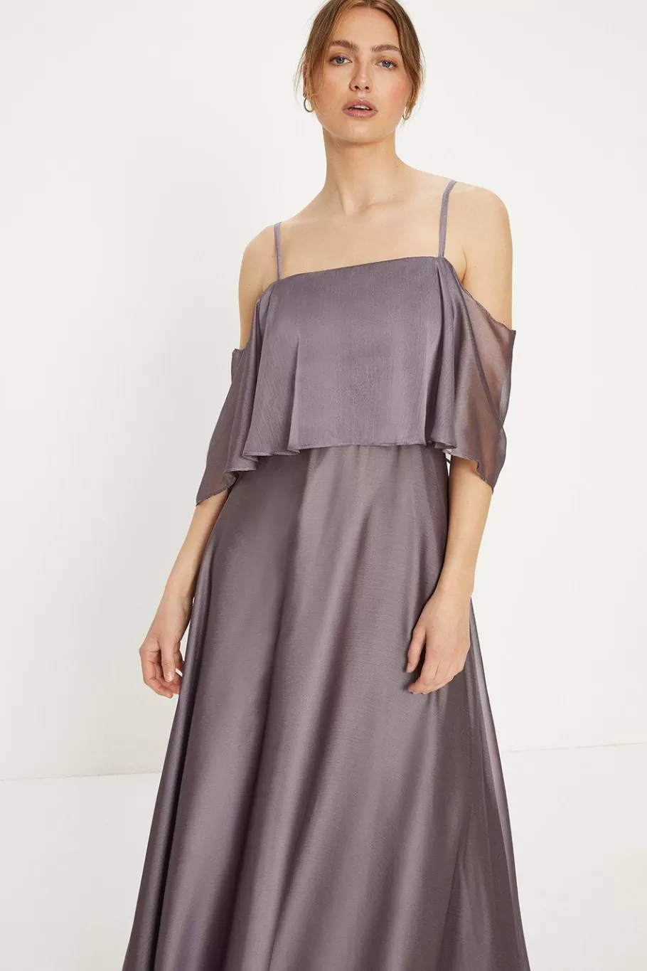 Oasis Shimmer Chiffon Cold Shoulder Midaxi Dress Mauve Store