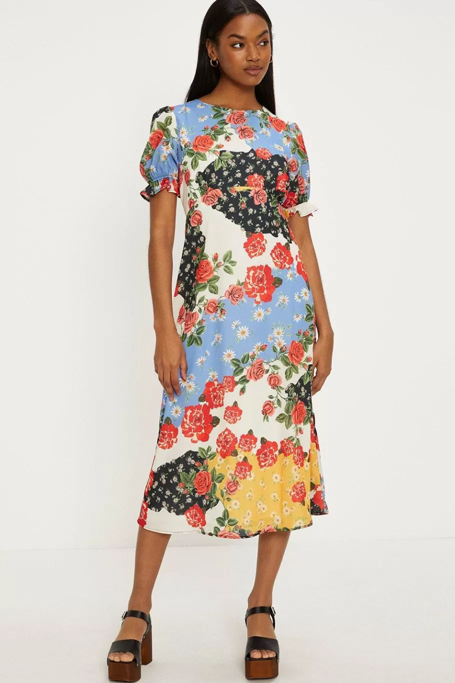 Oasis Short Sleeve Floral Print Midi Tea Dress Multi Cheap