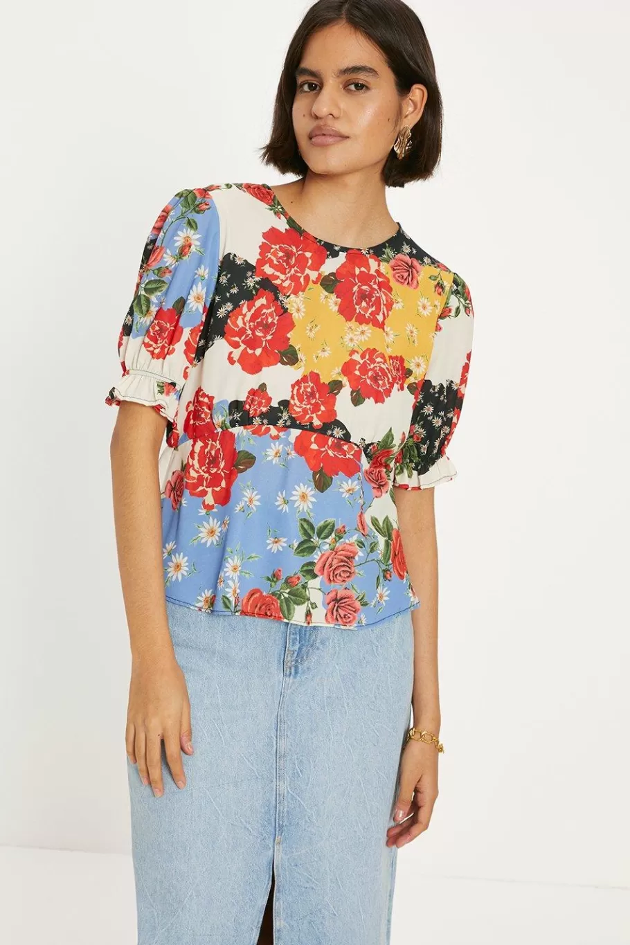 Oasis Short Sleeve Floral Print Tea Blouse Multi Outlet