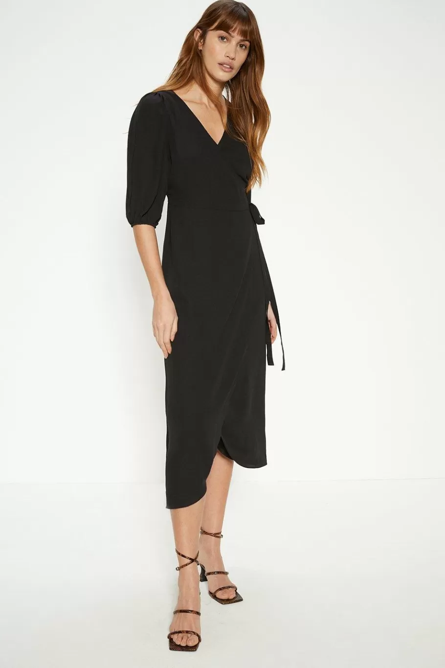 Oasis Short Sleeve Midi Wrap Dress Black Clearance