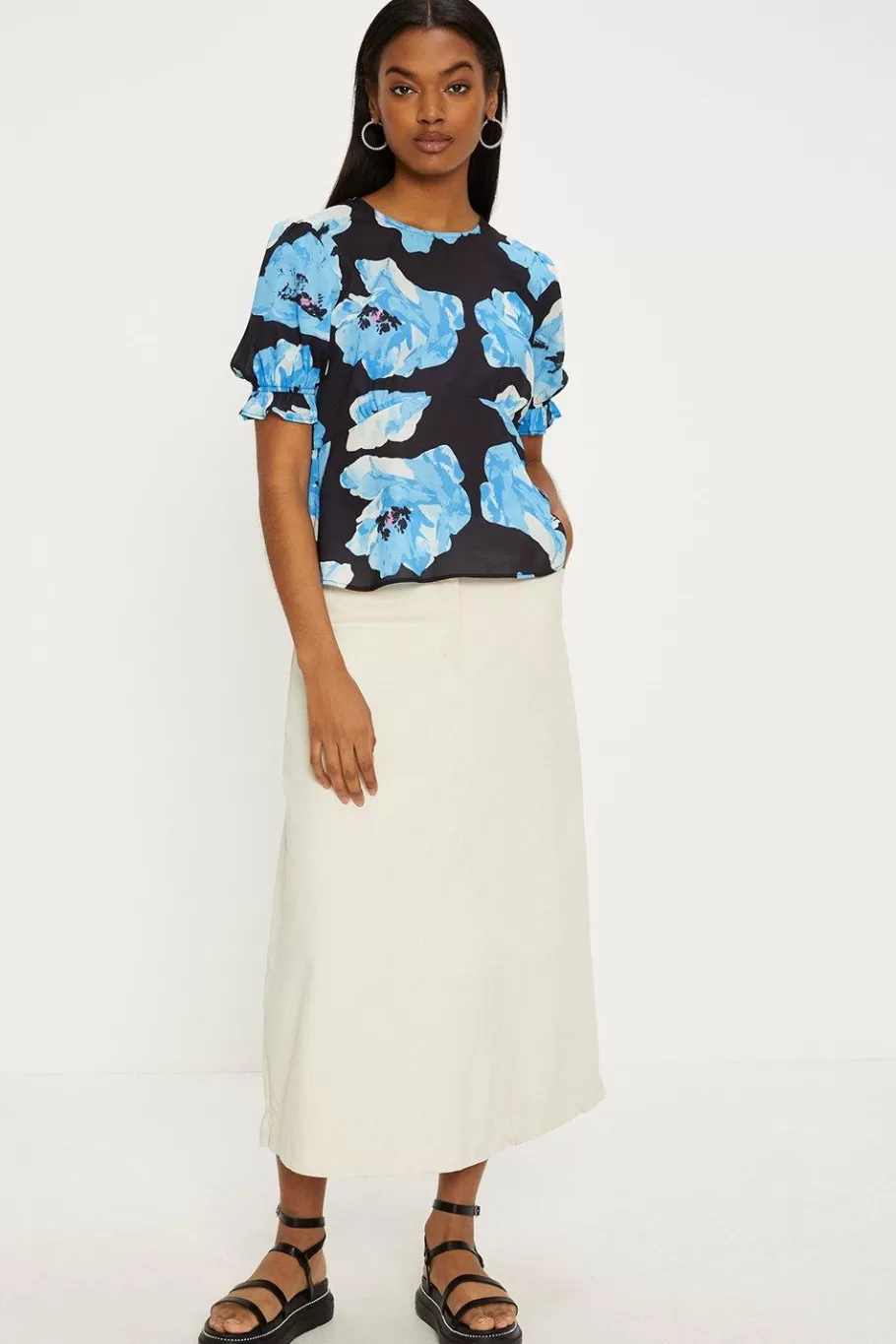 Oasis Short Sleeve Printed Tea Blouse Blue Flash Sale