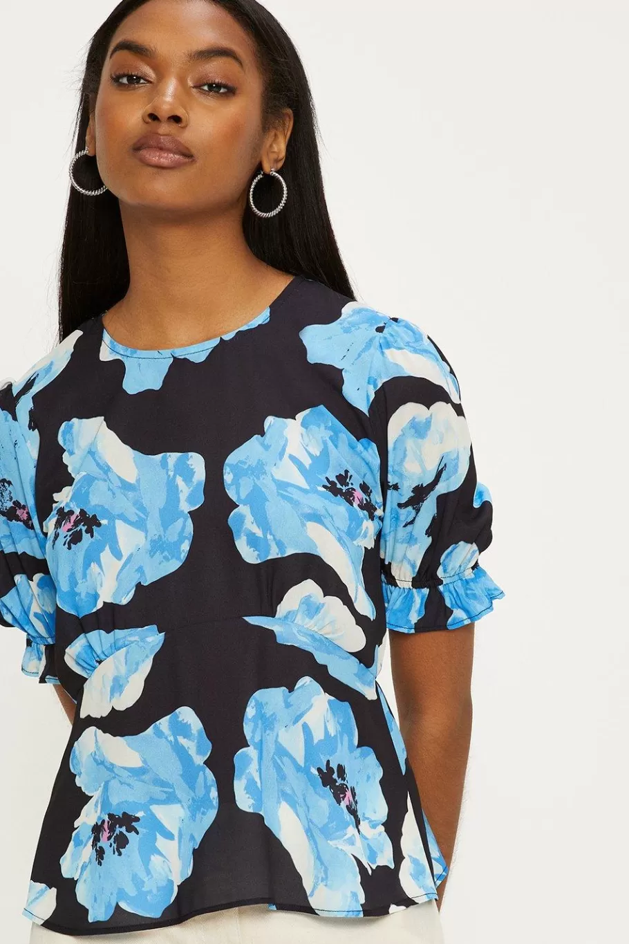 Oasis Short Sleeve Printed Tea Blouse Blue Flash Sale