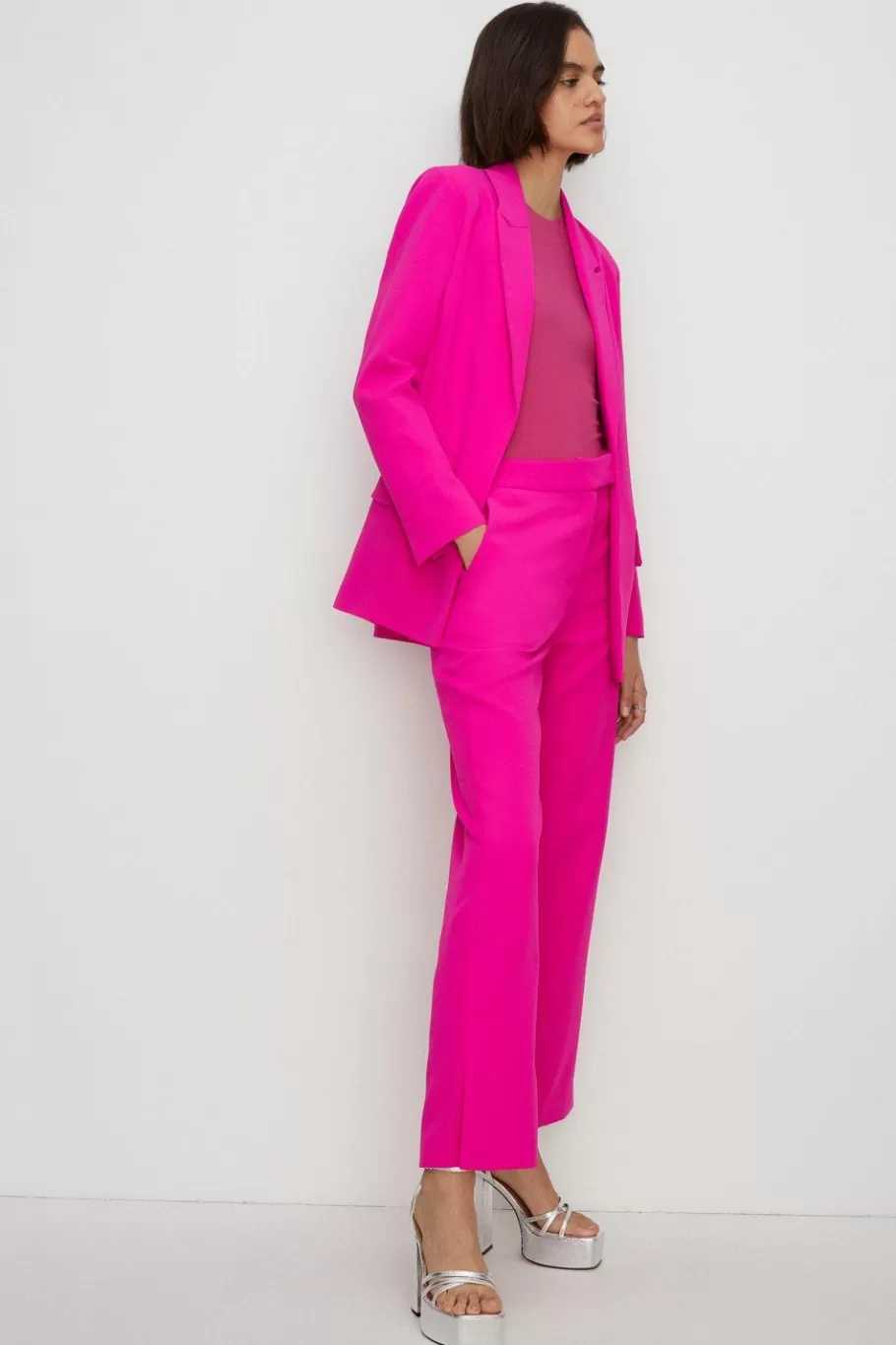 Oasis Side Split Detail Tailored Trouser Pink Clearance