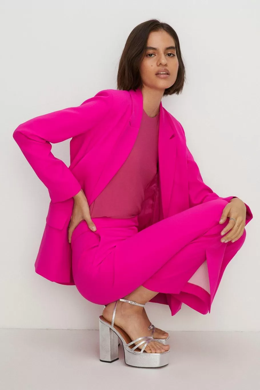 Oasis Side Split Detail Tailored Trouser Pink Clearance