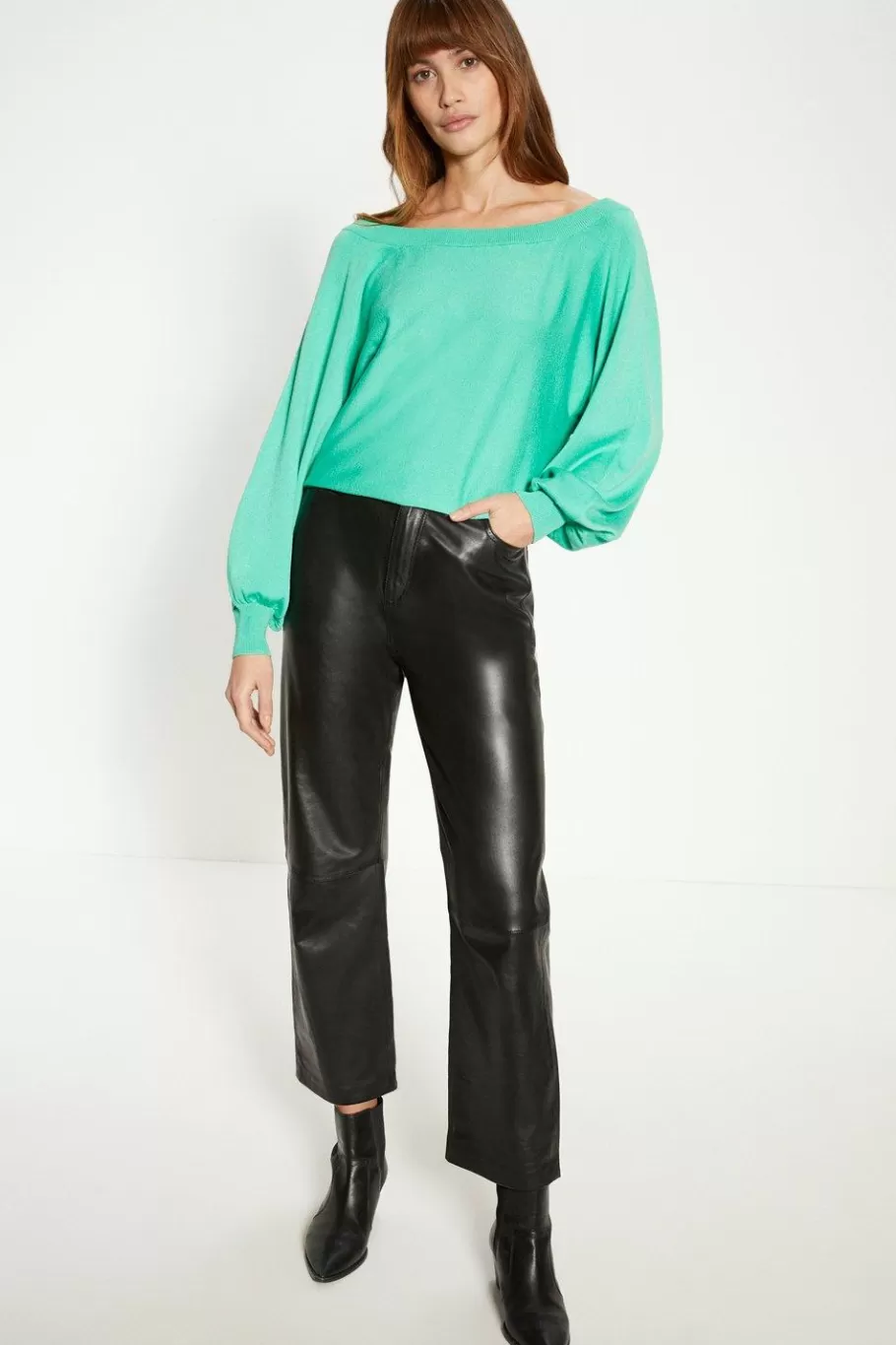 Oasis Slash Neck Slouchy Jumper Green Sale