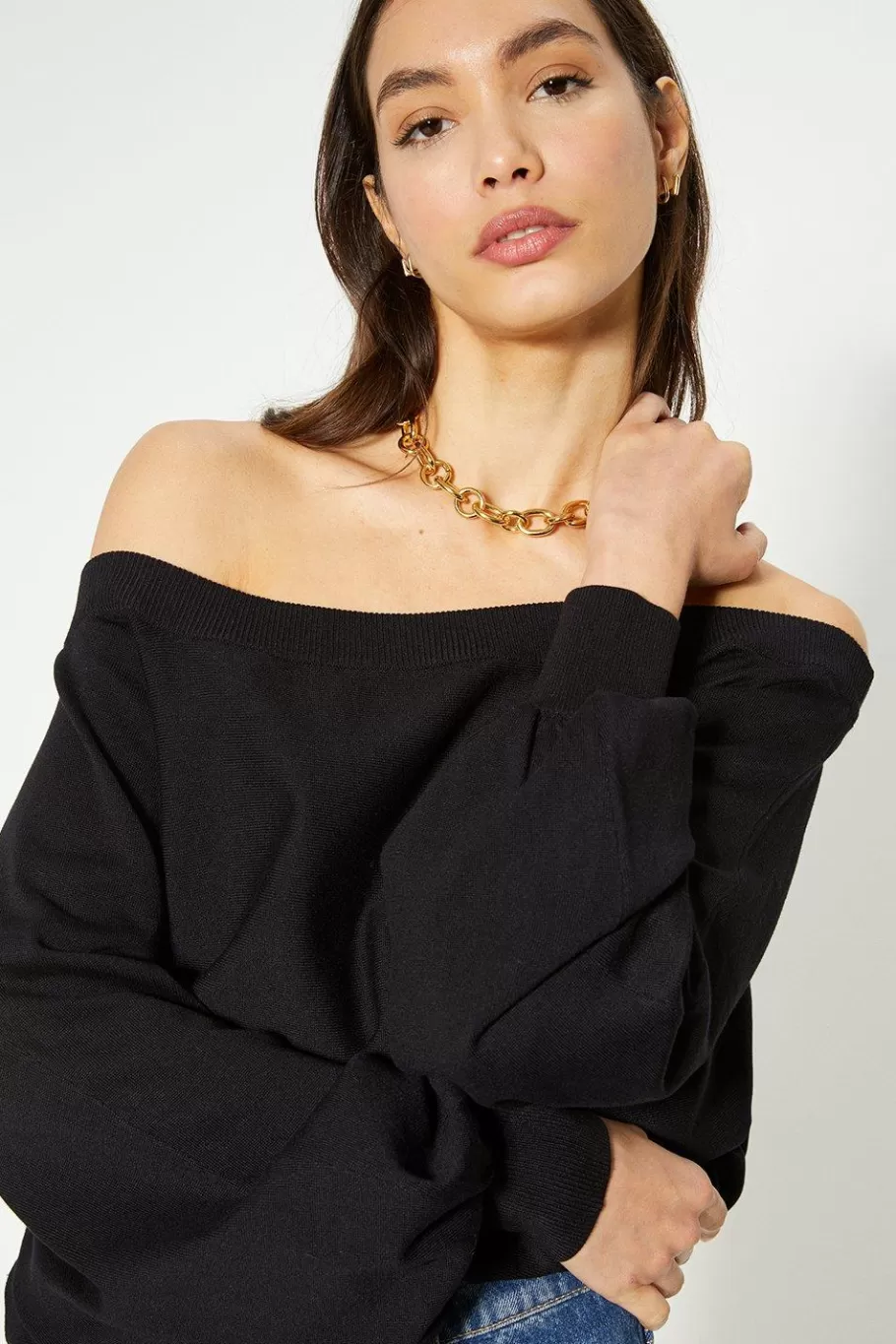 Oasis Slash Neck Slouchy Jumper Black Hot