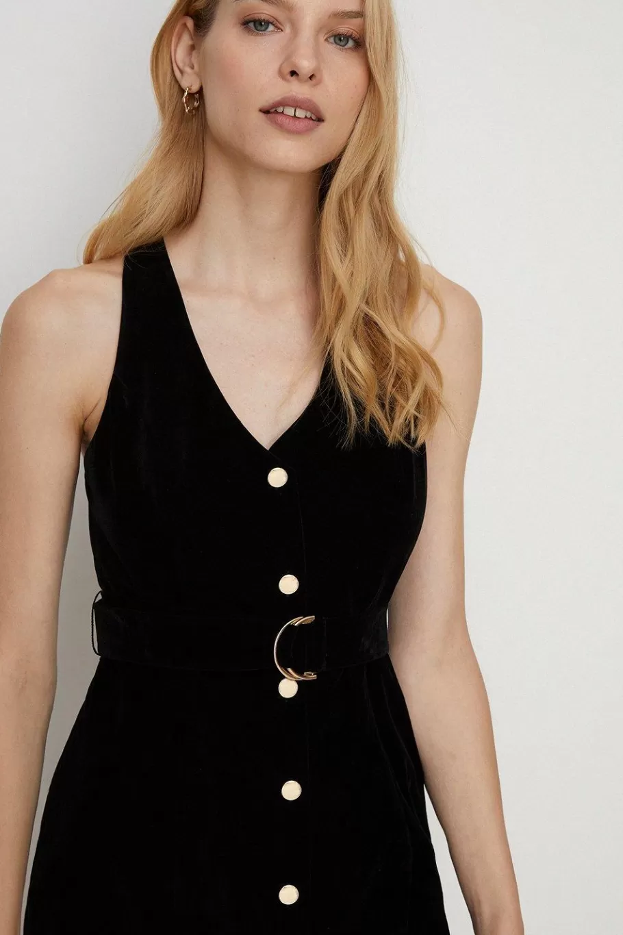 Oasis Sleeveless Button Through Velvet Mini Dress Black Store