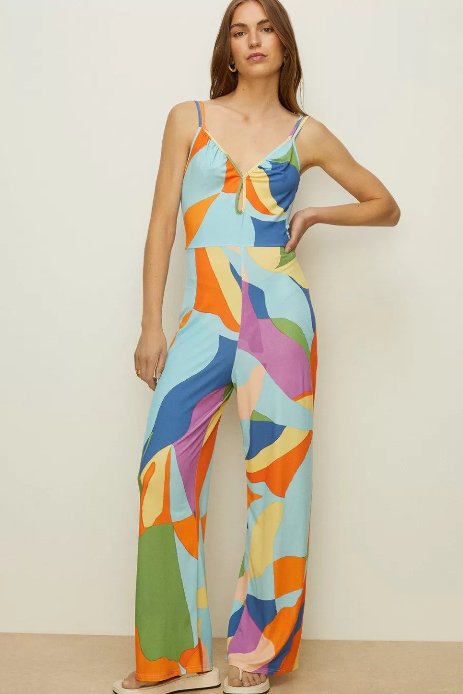 Oasis Slinky Floral Keyhole Front Tie Back Jumpsuit Multi Sale