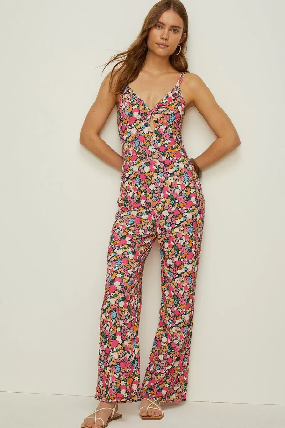 Oasis Slinky Floral Keyhole Front Tie Back Jumpsuit Online