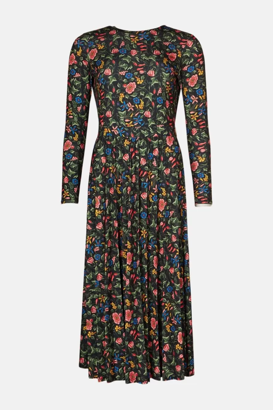 Oasis Slinky Jersey Floral Pleated Midi Dress Black Outlet