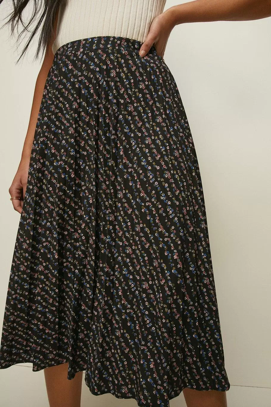 Oasis Slinky Jersey Floral Printed Pleated Midi Skirt Green Cheap