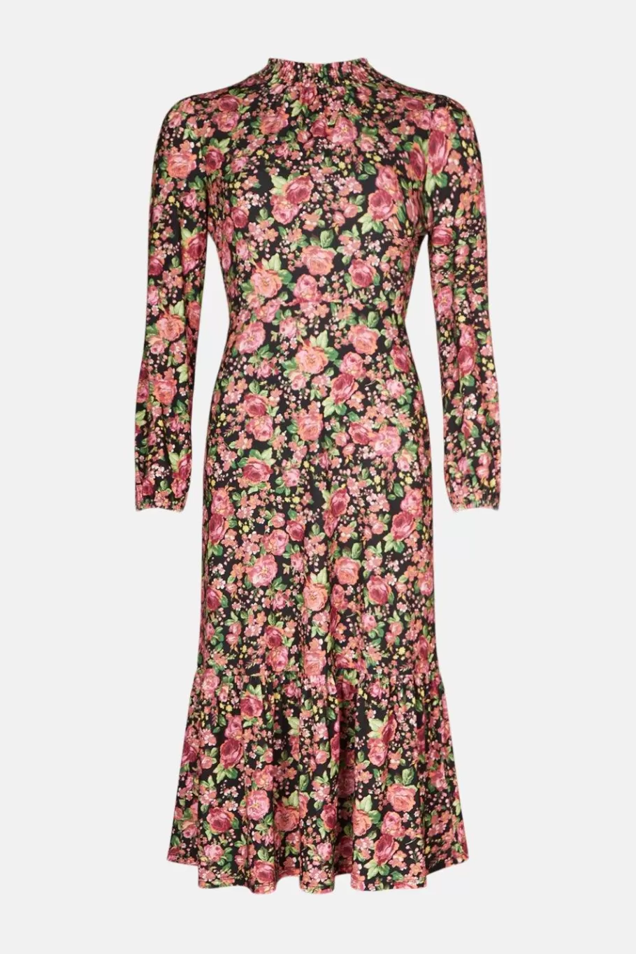 Oasis Slinky Jersey Floral Shirred Neck Midi Dress Black Sale