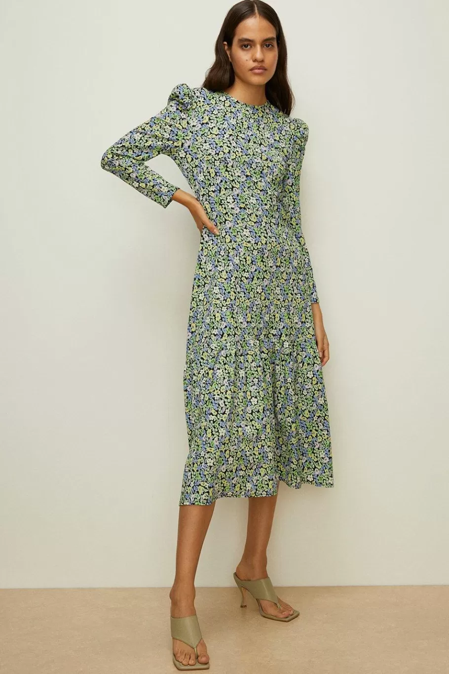 Oasis Small Pansy Crinkle Midi Dress Green Online