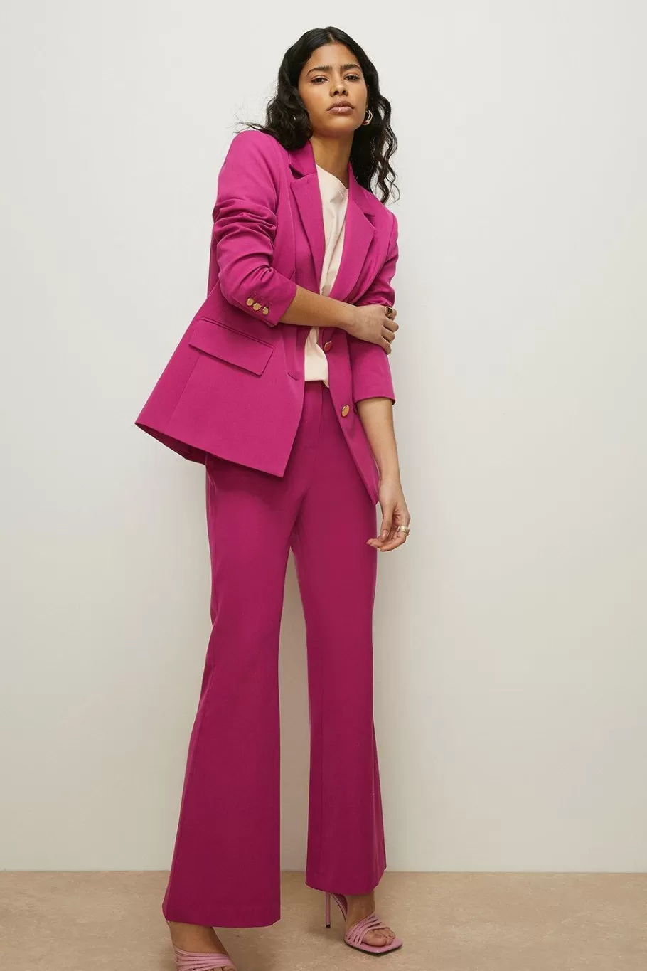 Oasis Smart Tailored Straight Leg Trouser Fuchsia Hot