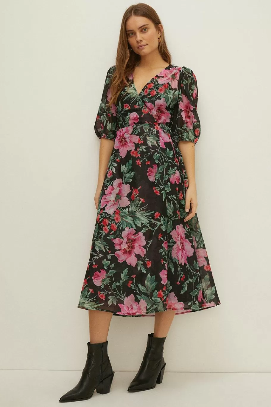 Oasis Soft Floral Printed Wrap Dress Black Flash Sale