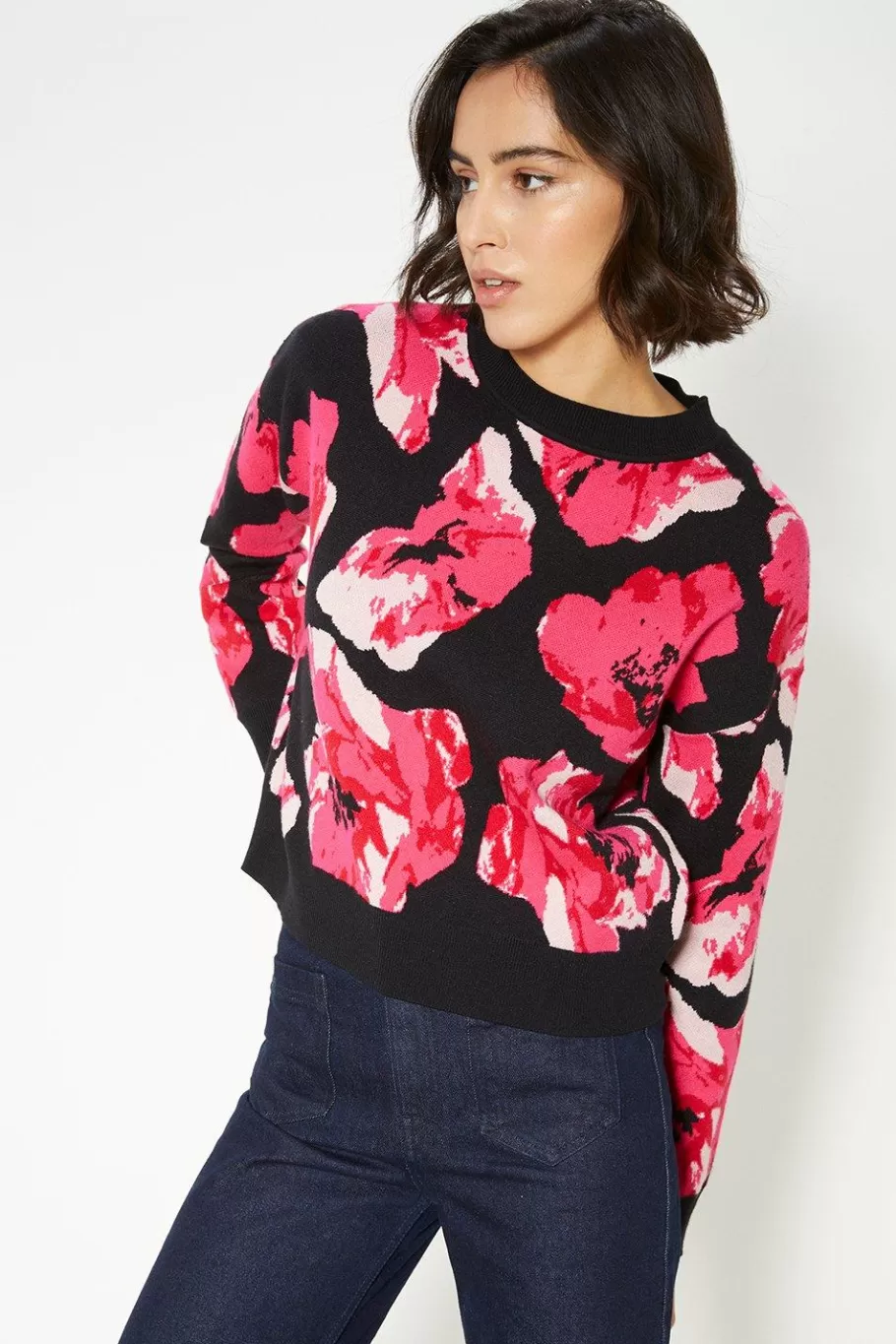 Oasis Statement Floral Jacquard Jumper Black Hot