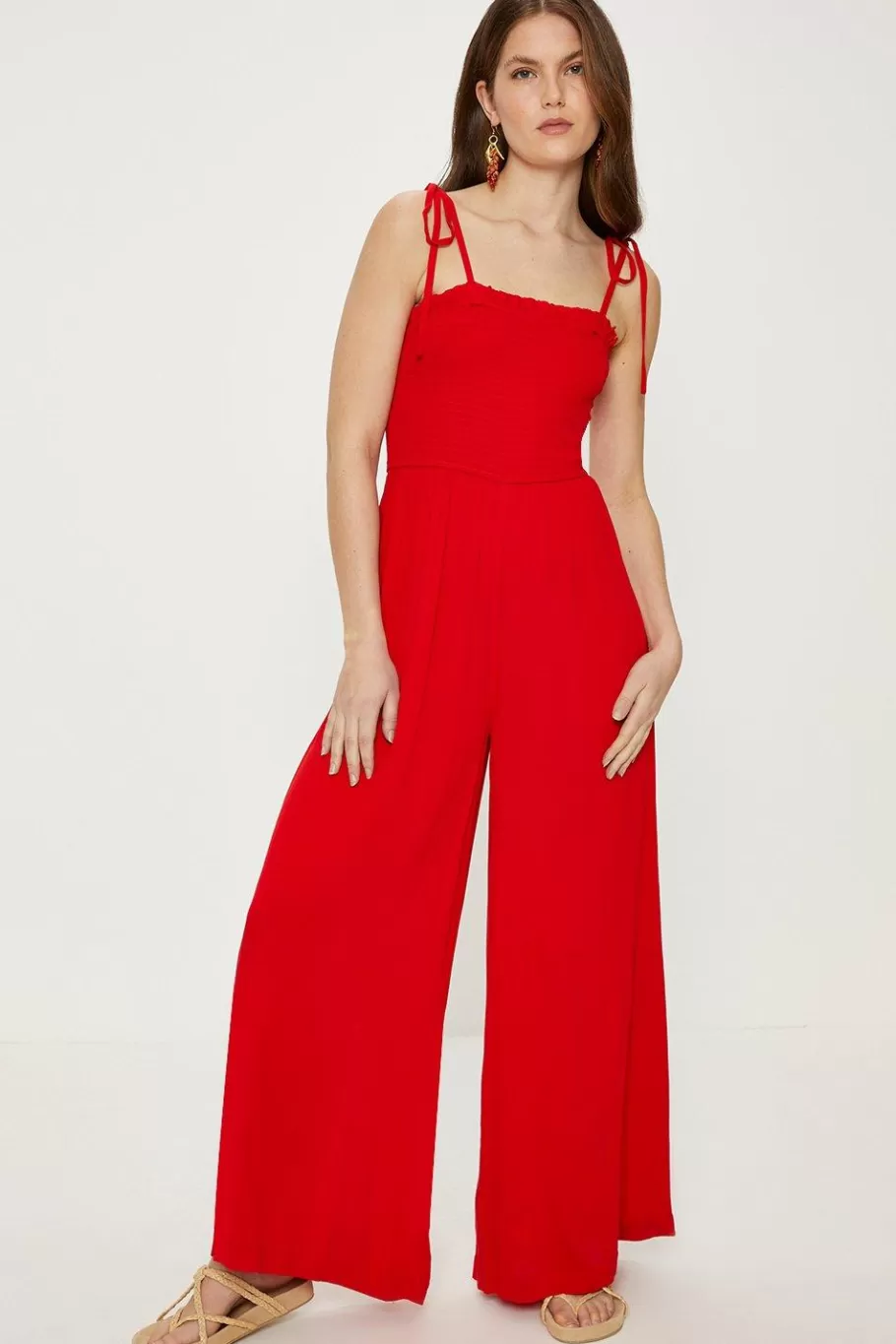 Oasis Strappy Crinkle Shir Jumpsuit Red Flash Sale