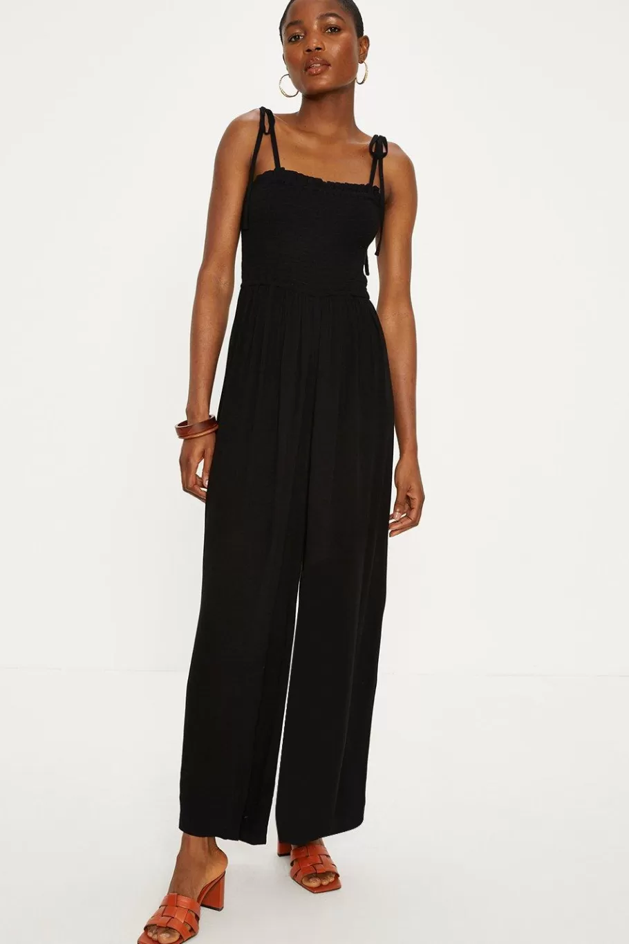 Oasis Strappy Crinkle Shirred Jumpsuit Black Outlet