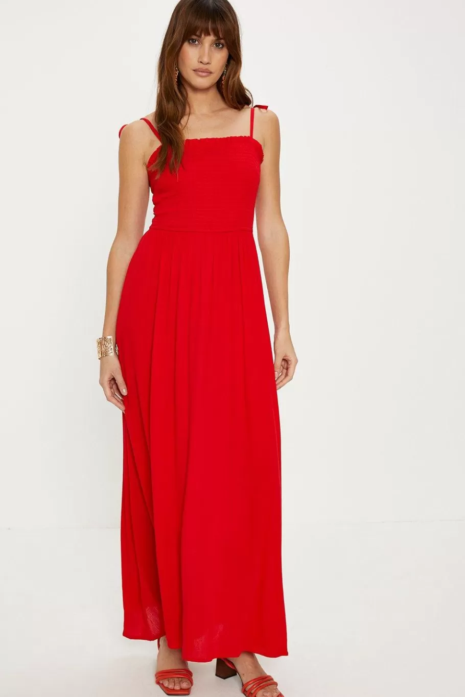 Oasis Strappy Crinkle Shir Maxi Dress Red Cheap