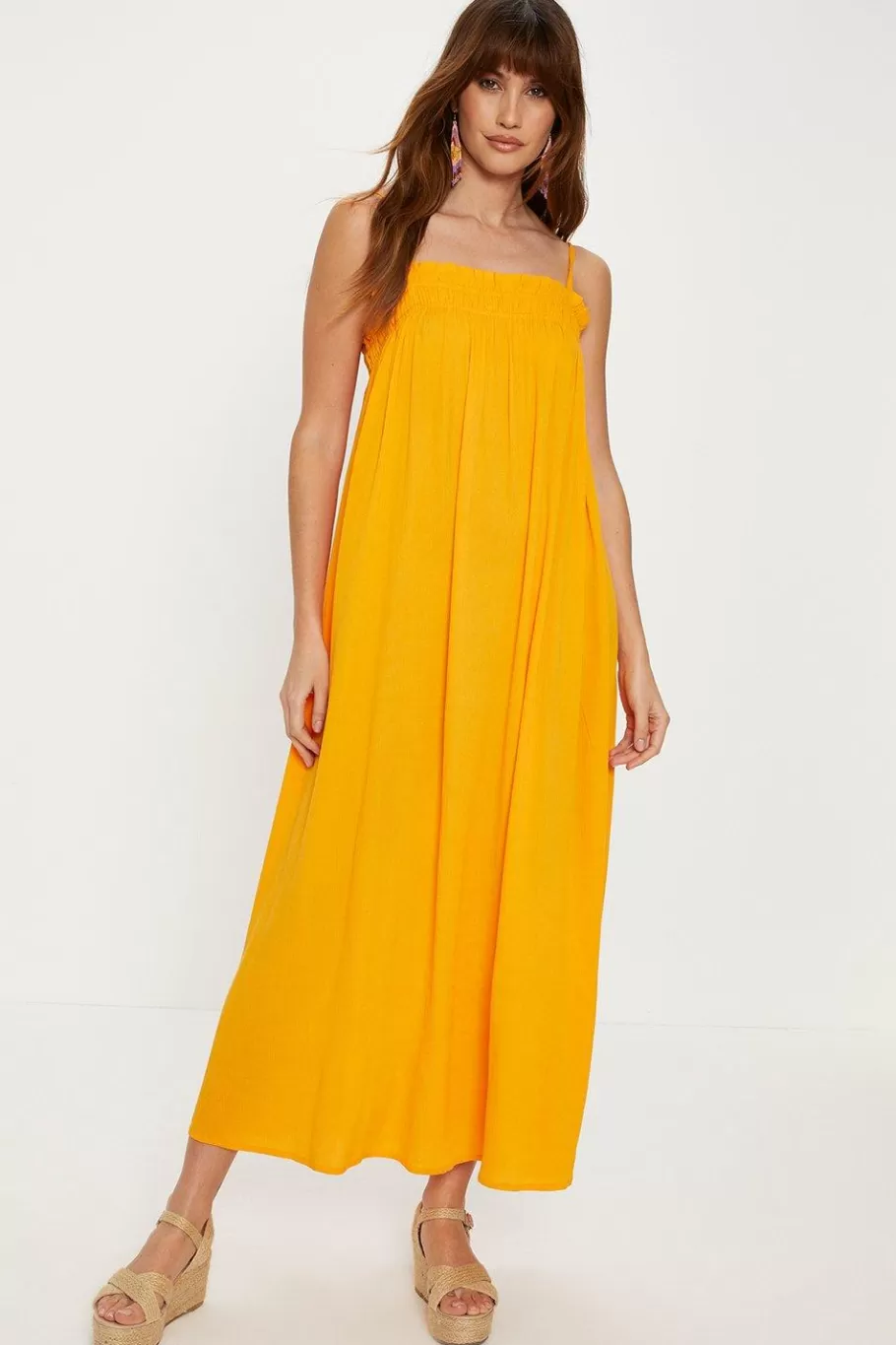 Oasis Strappy Frill Crinkle Midi Dress Orange Store