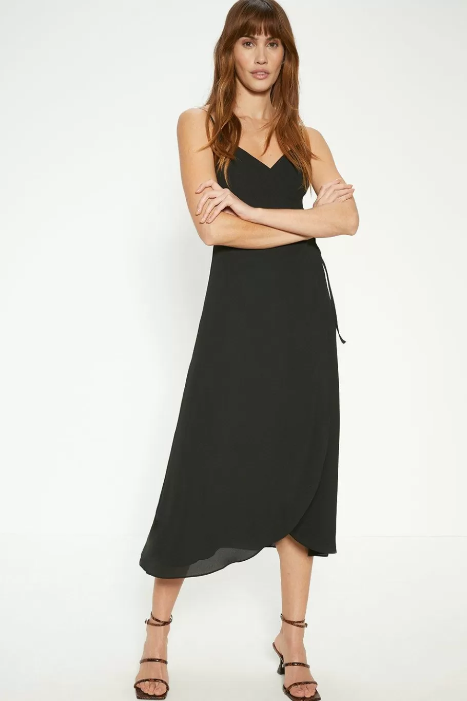 Oasis Strappy Wrap Midi Dress Black Outlet