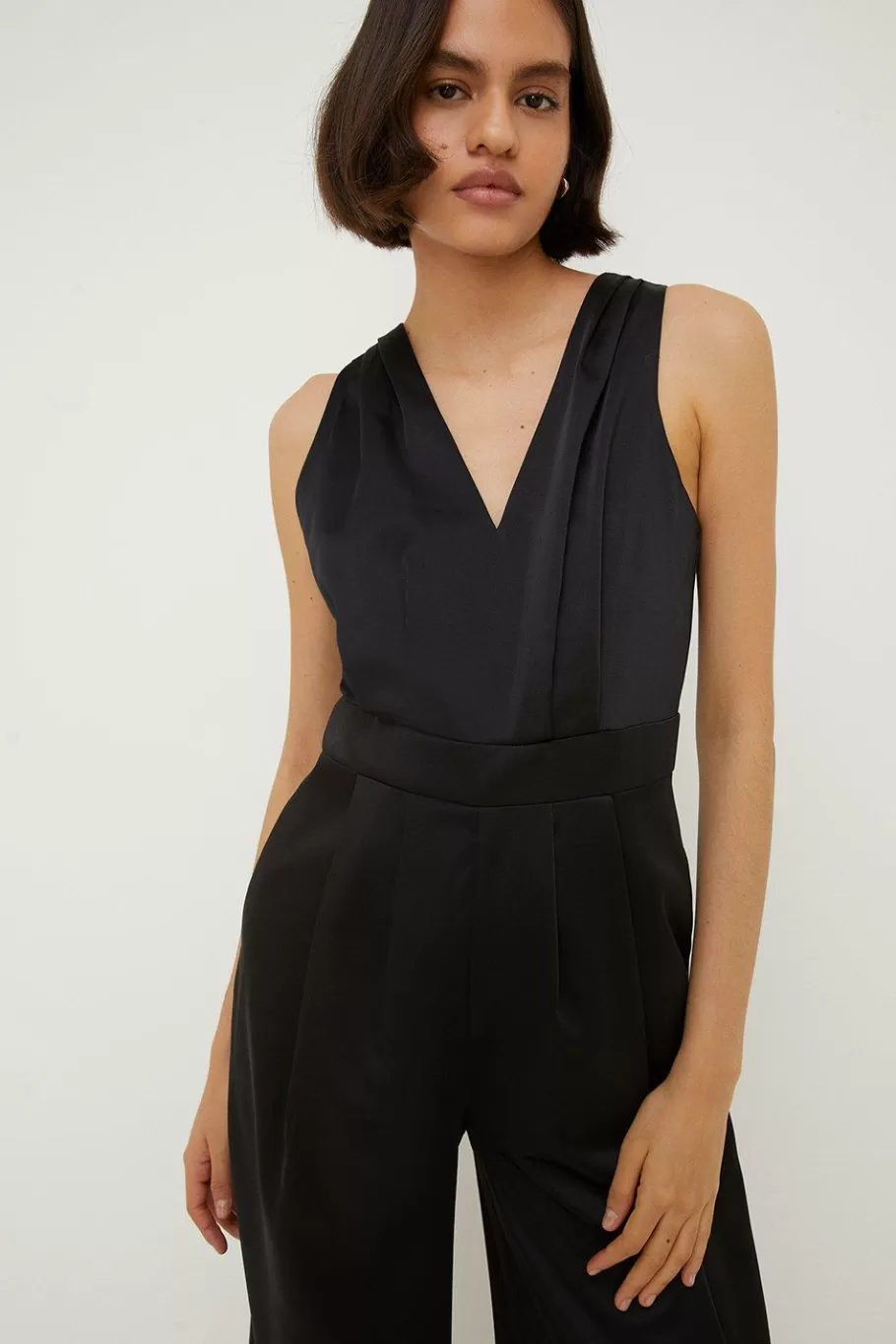 Oasis Stretch Satin V Neck Tailored Jumpsuit Black Store