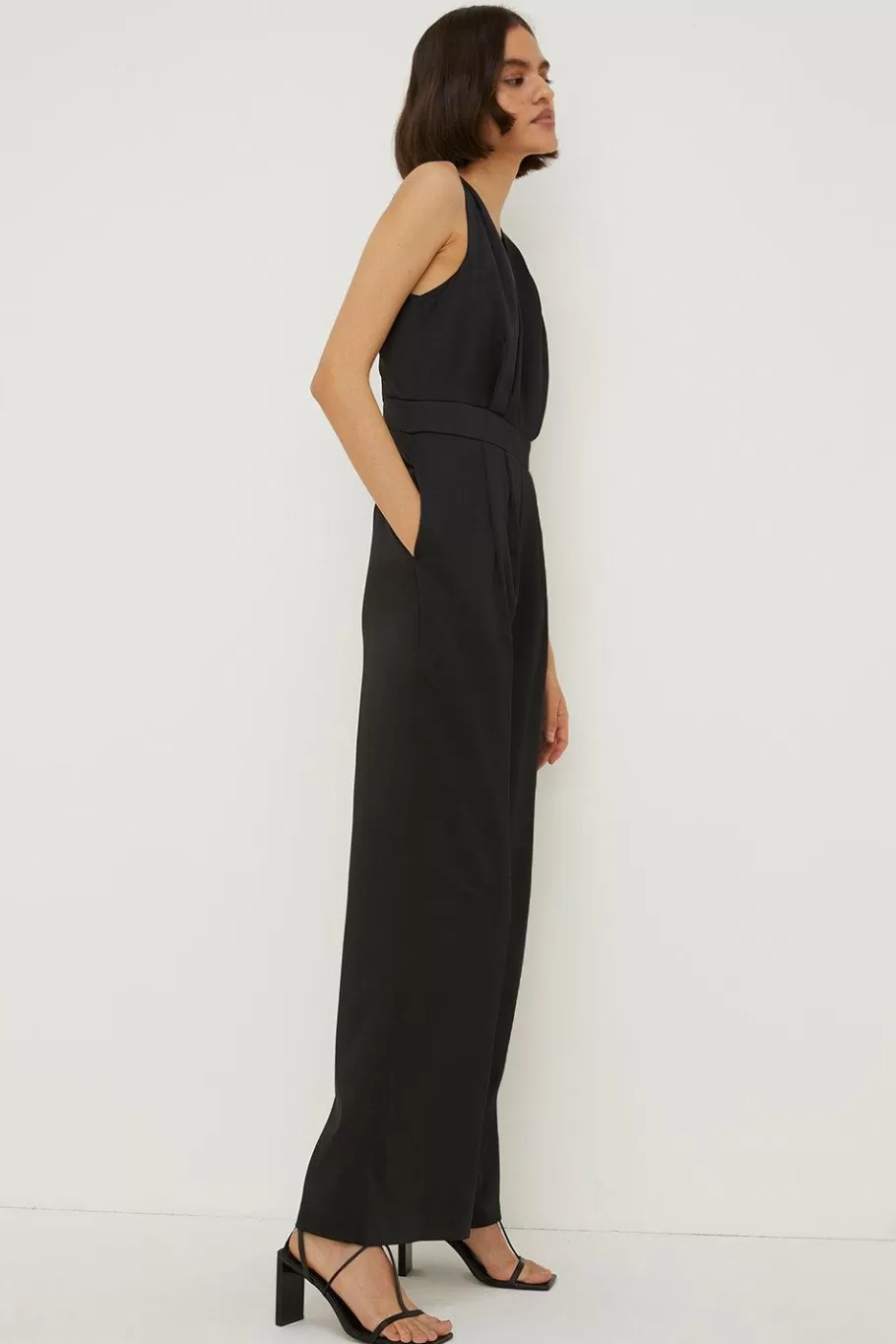 Oasis Stretch Satin V Neck Tailored Jumpsuit Black Store