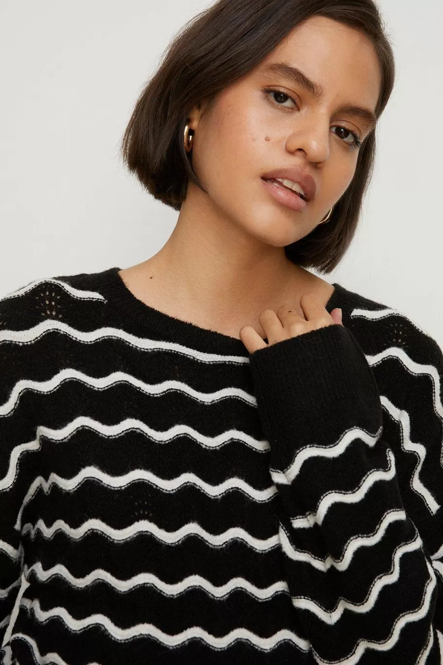 Oasis Stripe Pointelle Detail Jumper Blue Shop