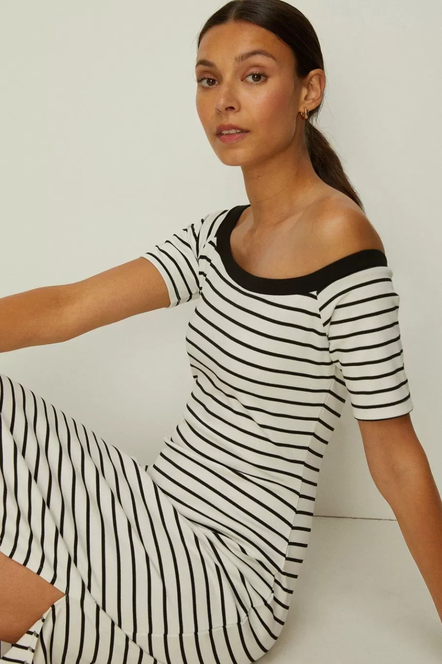 Oasis Stripe Ponte Bardot Midi Dress Ivory Flash Sale