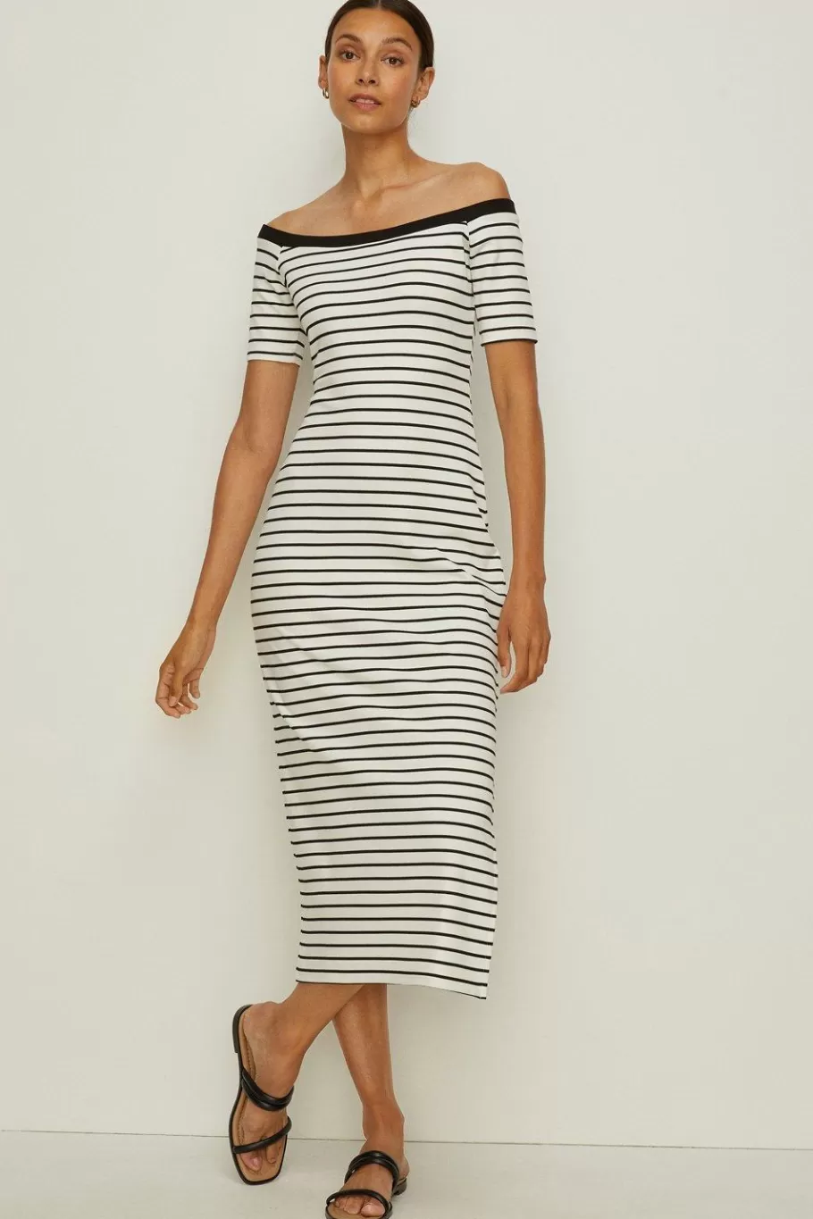 Oasis Stripe Ponte Bardot Midi Dress Ivory Flash Sale