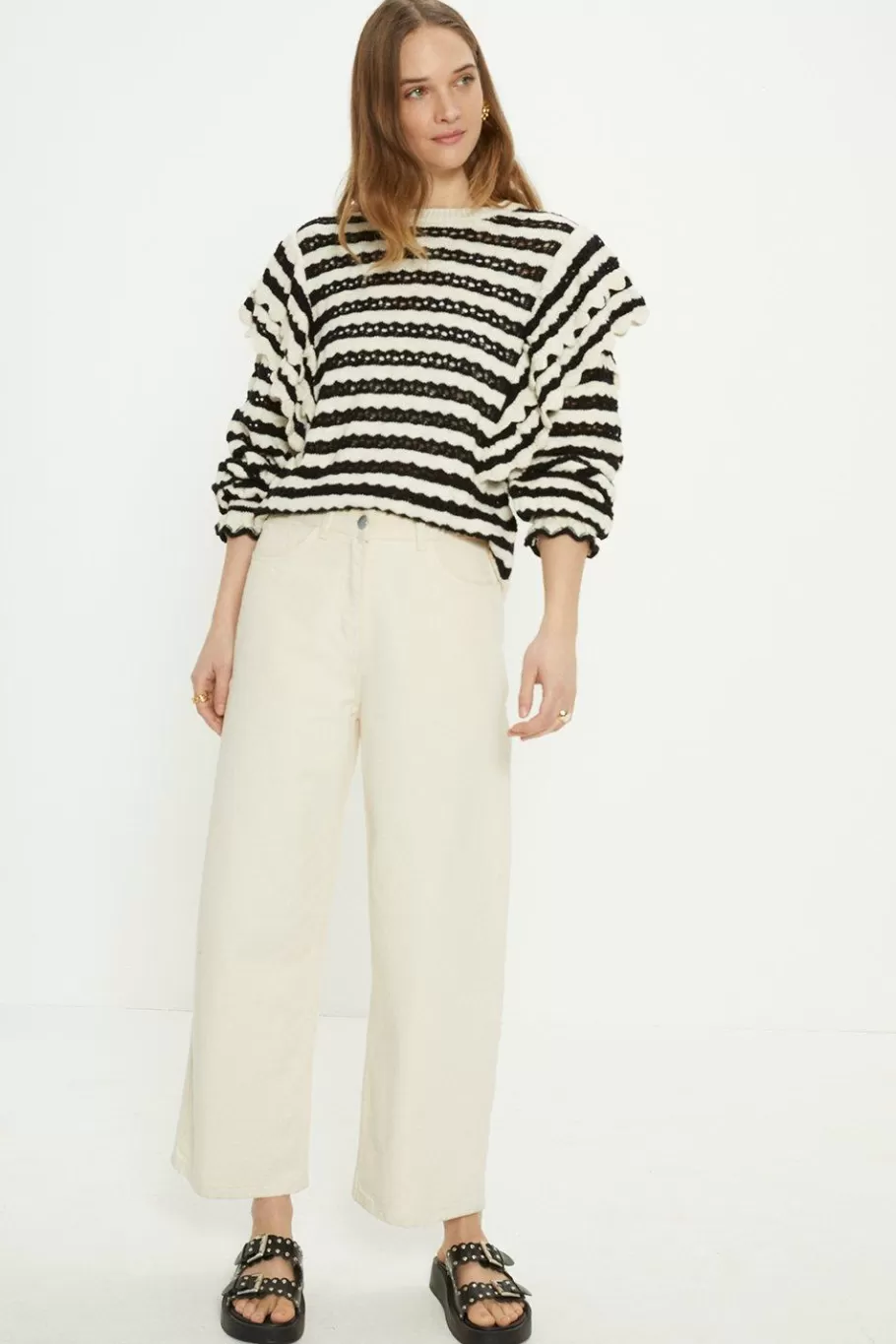 Oasis Stripe Ruffle Detail Jumper Mono Online