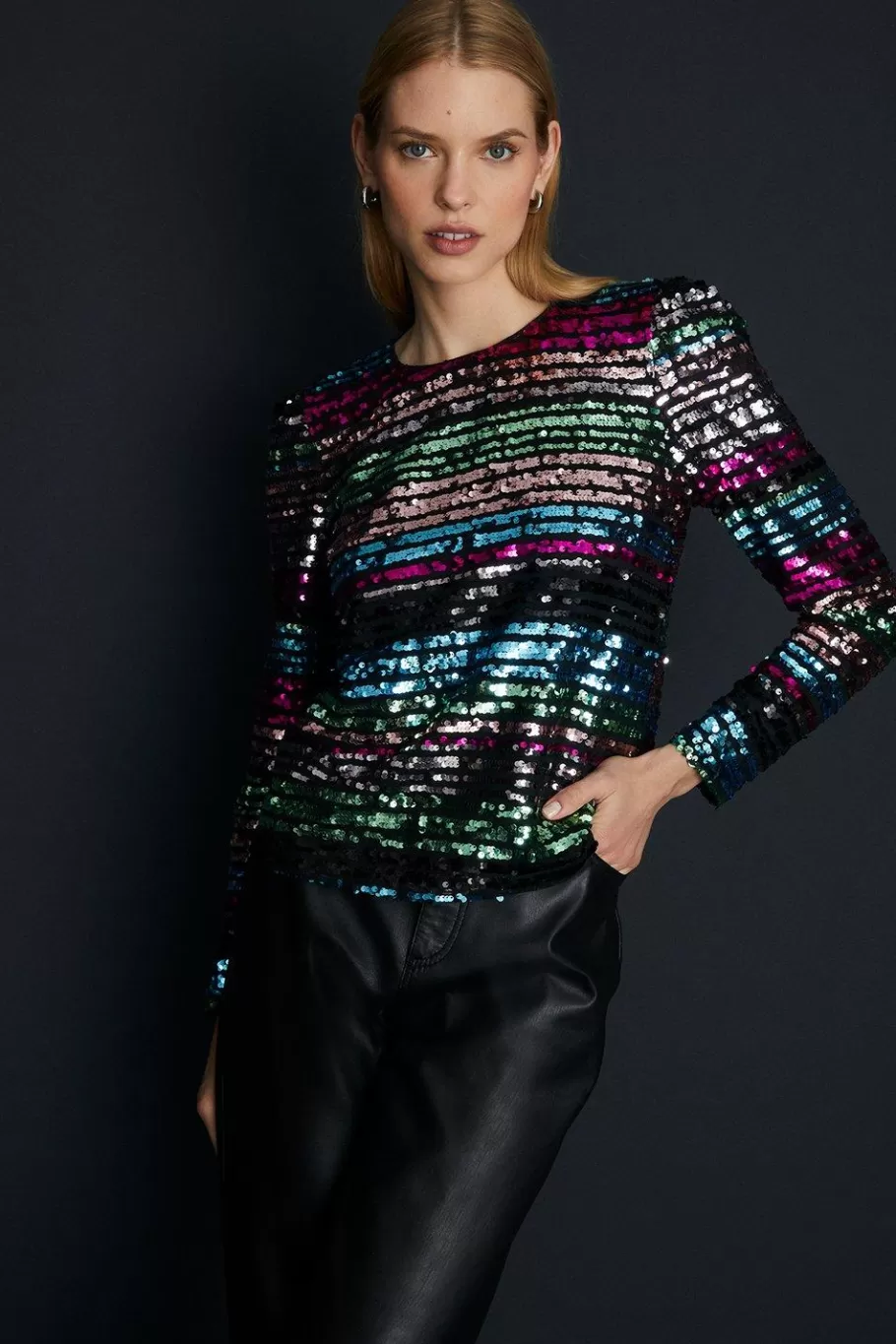 Oasis Stripe Sequin Puff Sleeve Top Multi Store