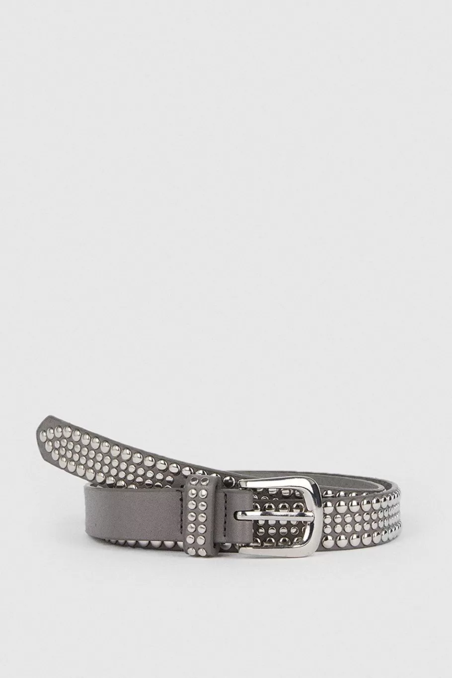 Oasis Stud Detail Faux Leather Belt Grey Clearance