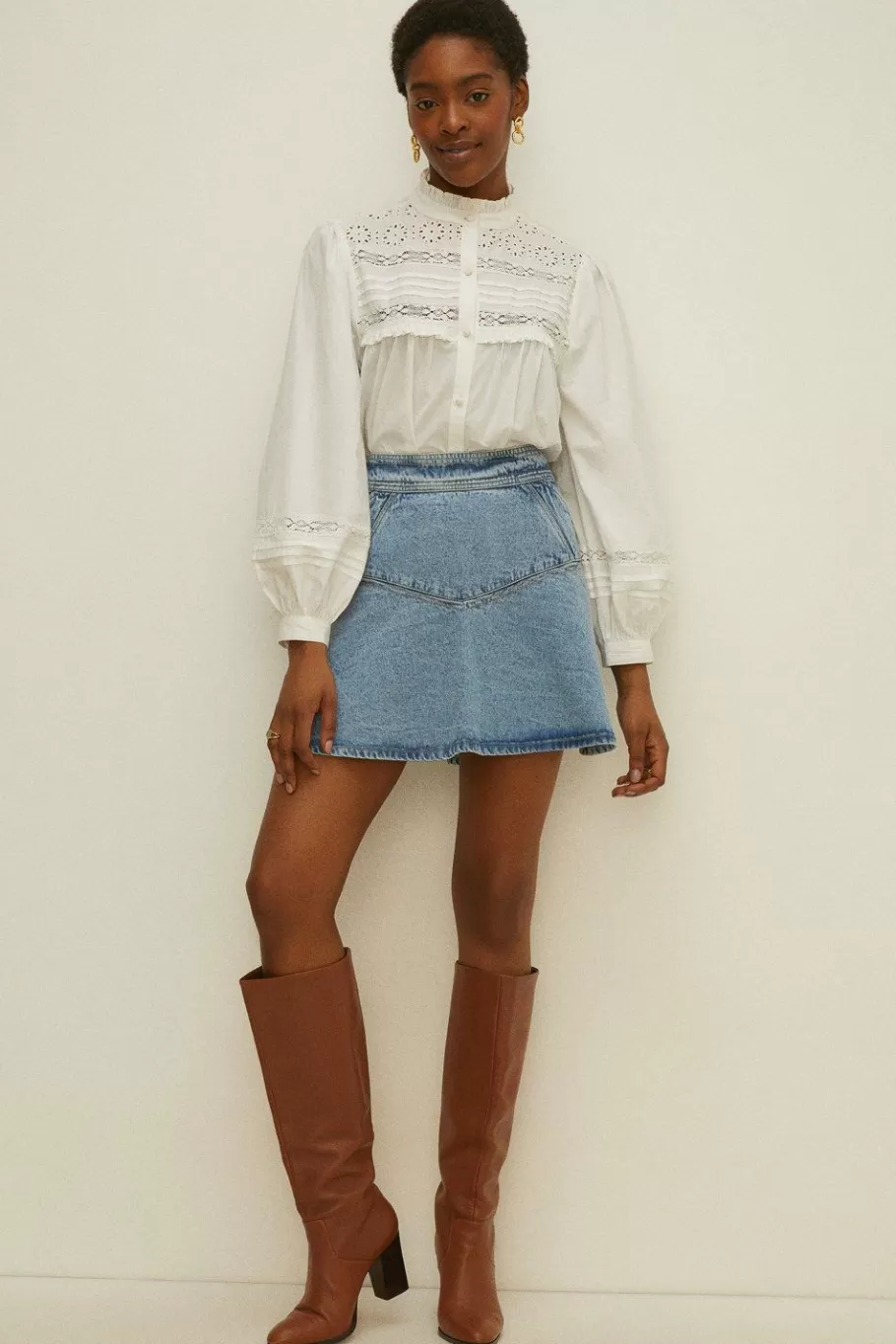 Oasis Super Flippy Denim Mini Skirt Pale Wash Store