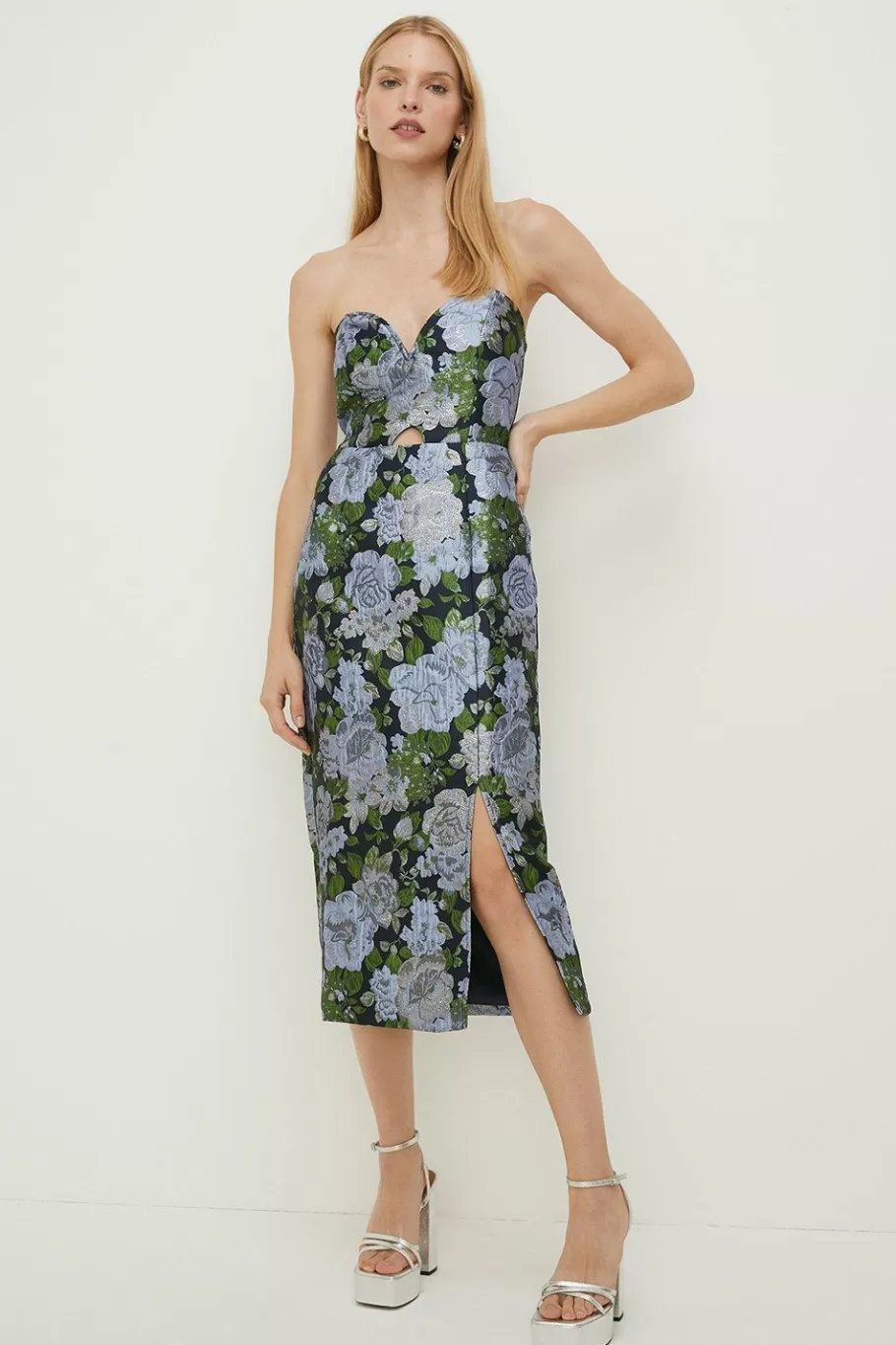 Oasis Sweetheart Tailored Jacquard Midi Dress Blue Discount