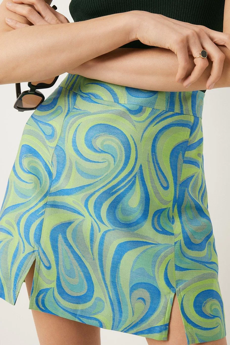 Oasis Swirl Jacquard Mini Skirt Green Best