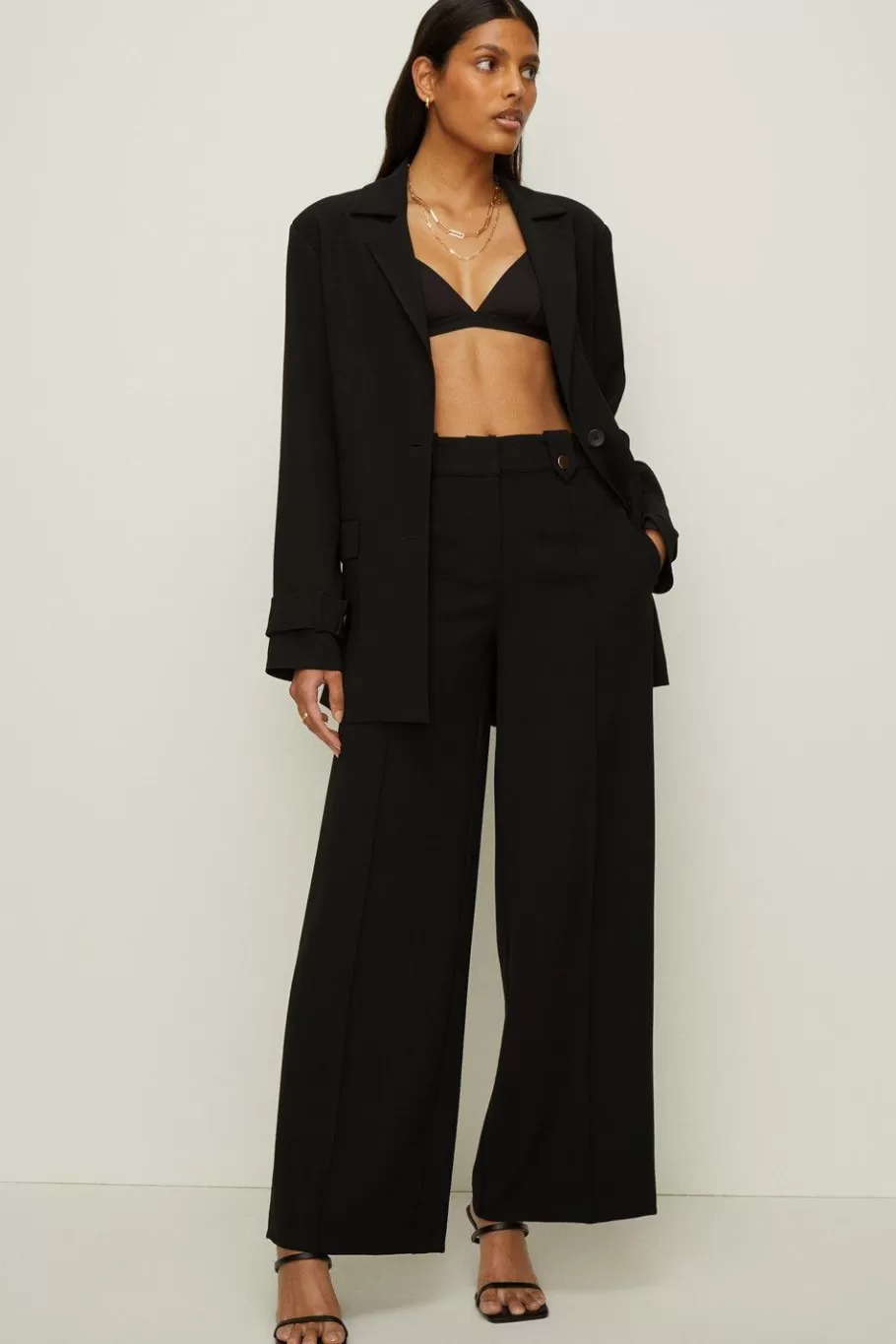 Oasis Tab Detail High Waisted Tailored Trouser Black Store